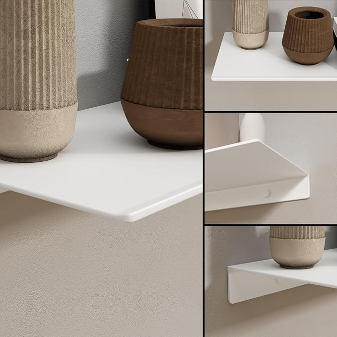 JOOM White Metal Floating Shelf - Small Bathroom Display Shelf for Wall Storage (White, 16 in)