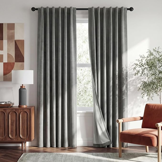 RYB HOME 100% Blackout Curtains Linen Textured 102 Inch Long, Insulating Energy by RYBHOME