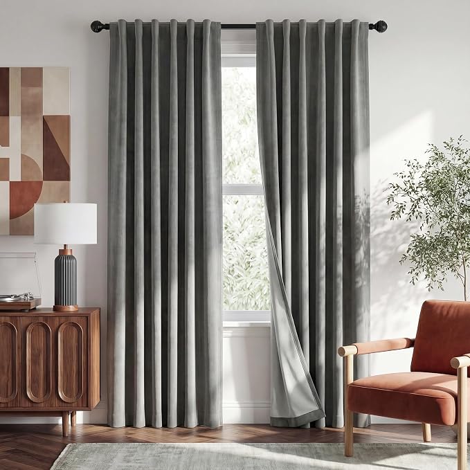 RYB HOME 100% Blackout Linen Textured Curtains 108 inches Long, Thermal by RYBHOME