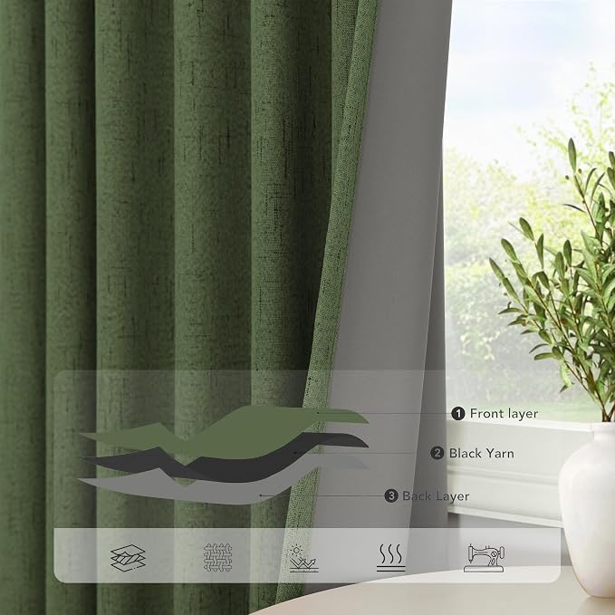 Pitalk Olive Green Blackout Curtains 63 Inch Length 2 Panel - Image 5