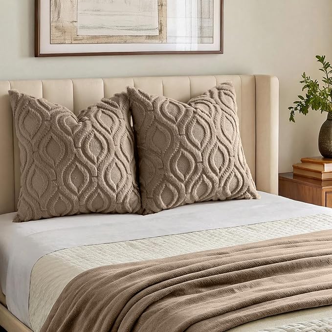 decorUhome Throw Pillow Covers 26x26 Inch Set of 2, Soft Plush Faux Wool Light - Image 7