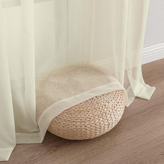 OWENIE Sheer Curtains 84 Inches Long 2 Panels Set, Sheer Cream Curtains - Image 8