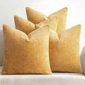 MIULEE Soft Decorative Chenille Pillow Covers Gold 18x18 Pack of 4 | Modern by MIULEE