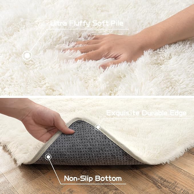 Large Area Rug for Living Room 10x14, Fluffy Shag Rug, Cream White | Modern - Image 6