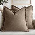MIULEE Linen Fringe Decorative Fall Euro Pillow Covers Cocoa Brown 22x22 | Set by MIULEE