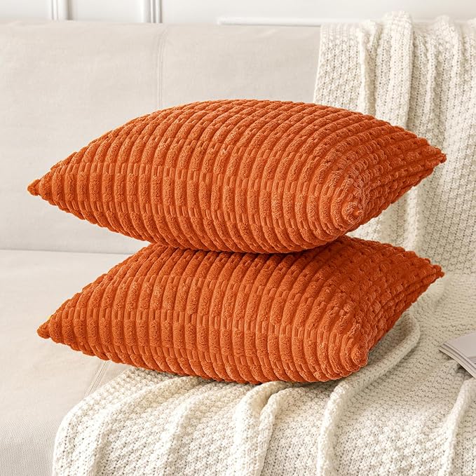 MIULEE Fall Corduroy Decorative Throw Pillow Covers 18x18 Orange Pack of 2 | - Image 5