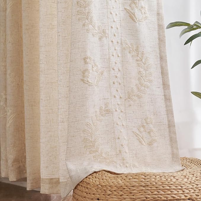 jinchan Belrose Linen Curtains for Bedroom Floral Curtains 84 Inch Length Linen - Image 9