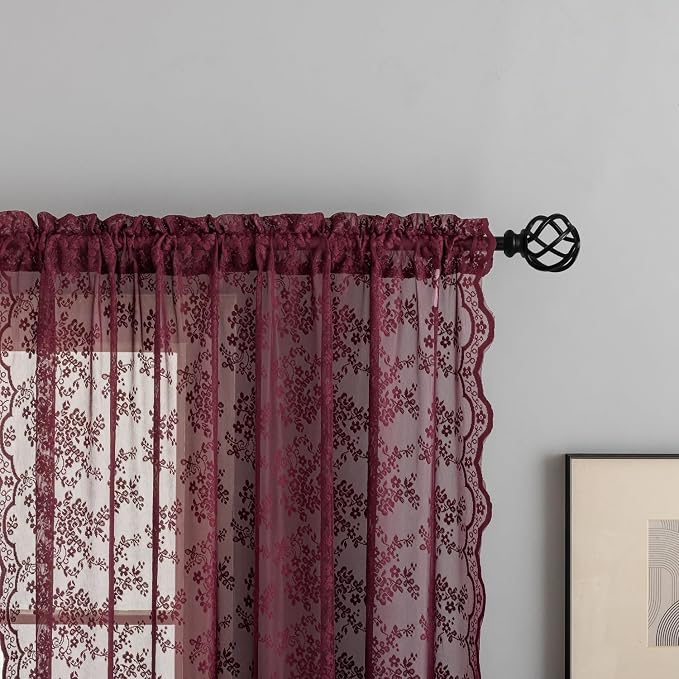 YJ YANJUN Vintage Lace Curtains 72 Inch Length -Dark Maroon Curtains - Image 4