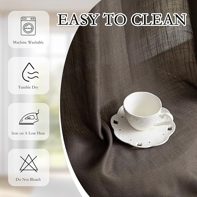 MYSKY HOME Dark Brown Sheer Curtains 63 inch Length Semi Sheer Curtains - Image 7