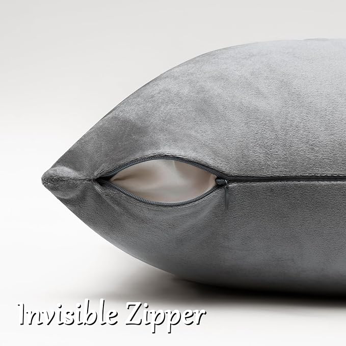 GIGIZAZA Dark Grey Velvet Throw Pillow Covers 22x22 Pack of 2 | Decorative - Image 4