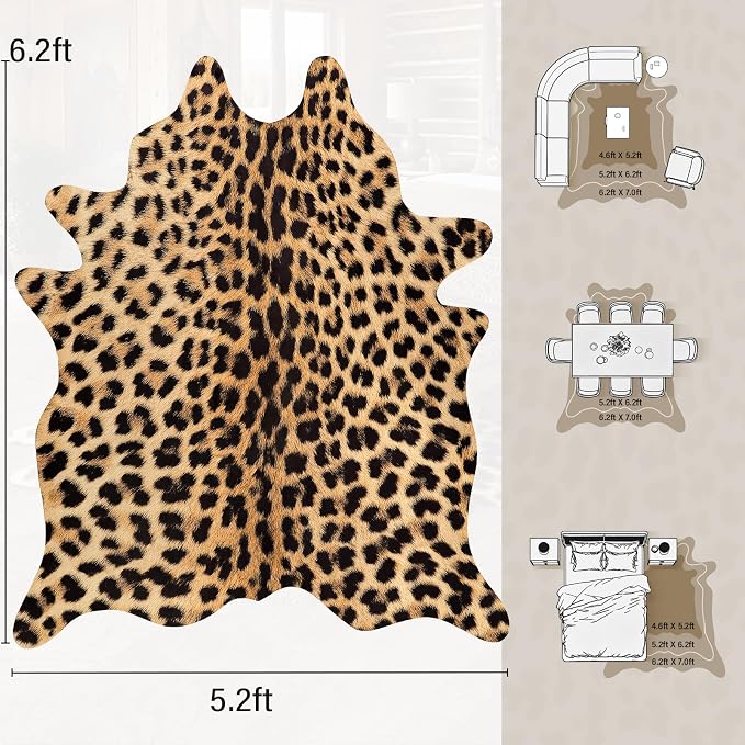AROGAN Premium Leopard Print Rug 5.2x6.2 Feet, Machine Washable Faux Fur - Image 2