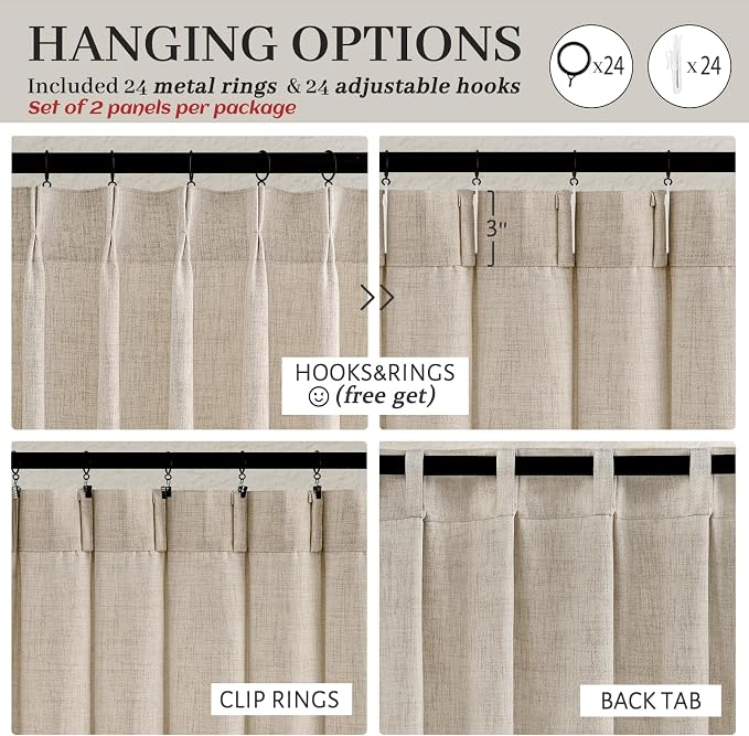 Natural Linen 60 Inch Wide Pleat High Ceiling Nursery Curtains 120 Inch Extra - Image 4