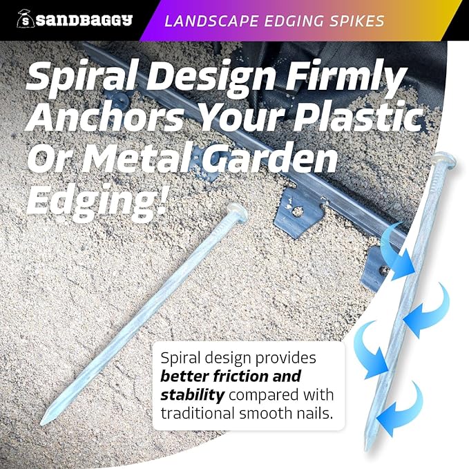 Sandbaggy 6 inch Galvanized Landscape Edging Spikes - Spiral Landscape Nails - 7 Gauge Steel - Great for Hard Rocky Soil - Also Great for Paver Edging, Artificial Turf, Landscape Fabric (400, 6 inch)