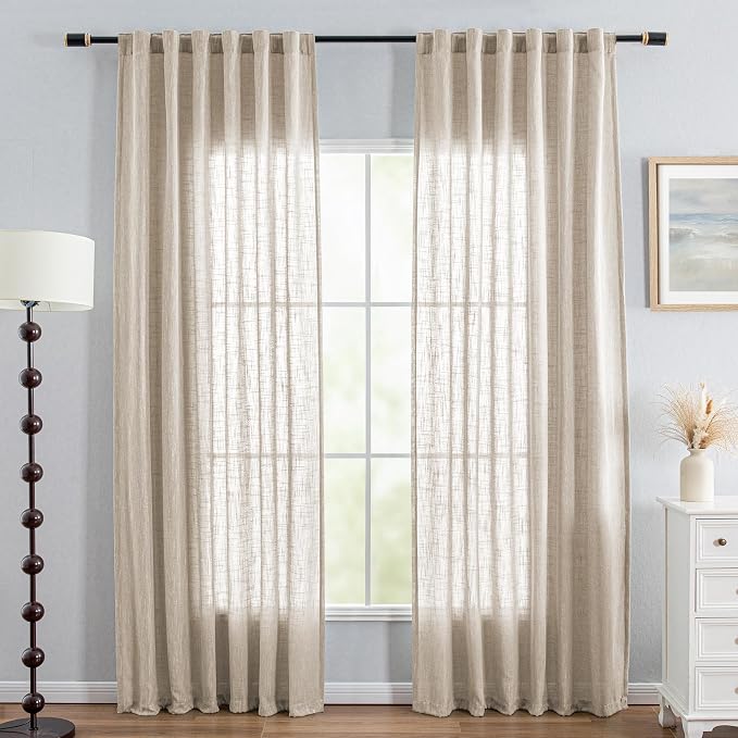 MYSKY HOME Oatmeal Curtains for Living Room, Semi Sheer Curtains & Drapes Light - Image 2