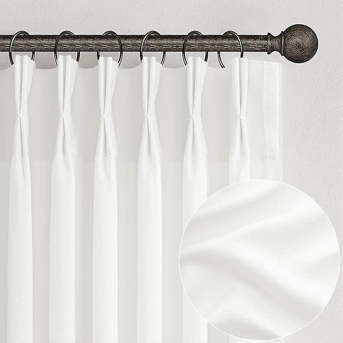 Pinch Pleated Solid White Sheer Curtains 96 Inches Long by PleatedDrapes