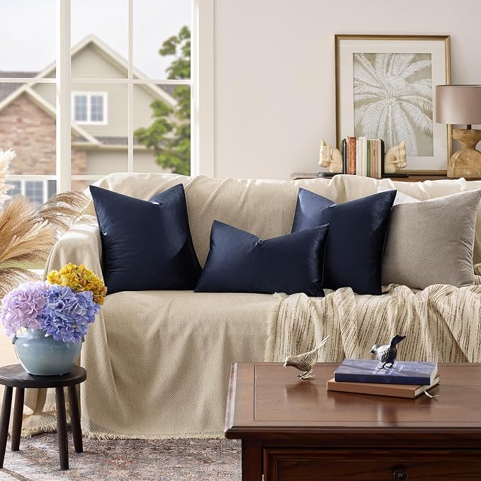 GIGIZAZA Navy Velvet Pillow Covers 22x22 Decorative Pillows Pack of 2 | Blue - Image 6