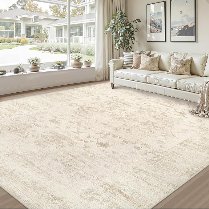8x10 Area Rugs for Living Room: Vintage Boho Neutral Washable Rug Indoor Soft - Image 9