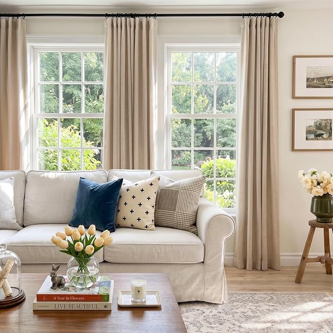 100% Blackout Curtains for Bedroom Oatmeal Linen Look Curtains 84 Inch Long | - Image 7