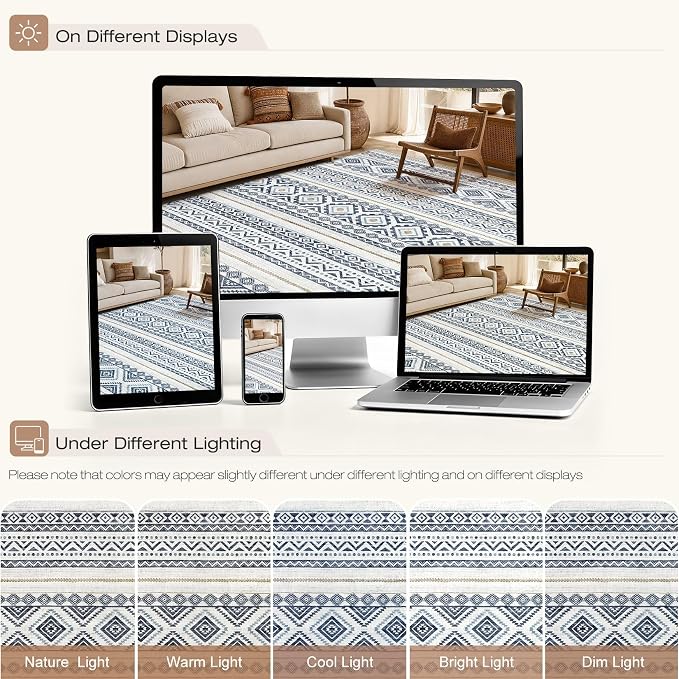 cotiled Boho 6x8 Area Rugs for Living Room: Soft Moroccan Washable Rug | Stain - Image 7
