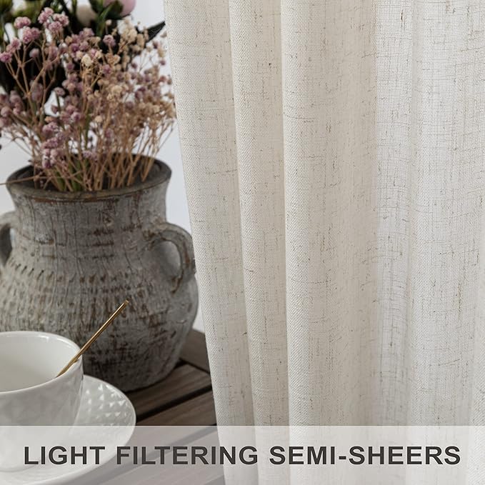 Natural Linen Bedroom Curtains 63 Inch Length 2 Panels Back Tab Rod Pocket - Image 4