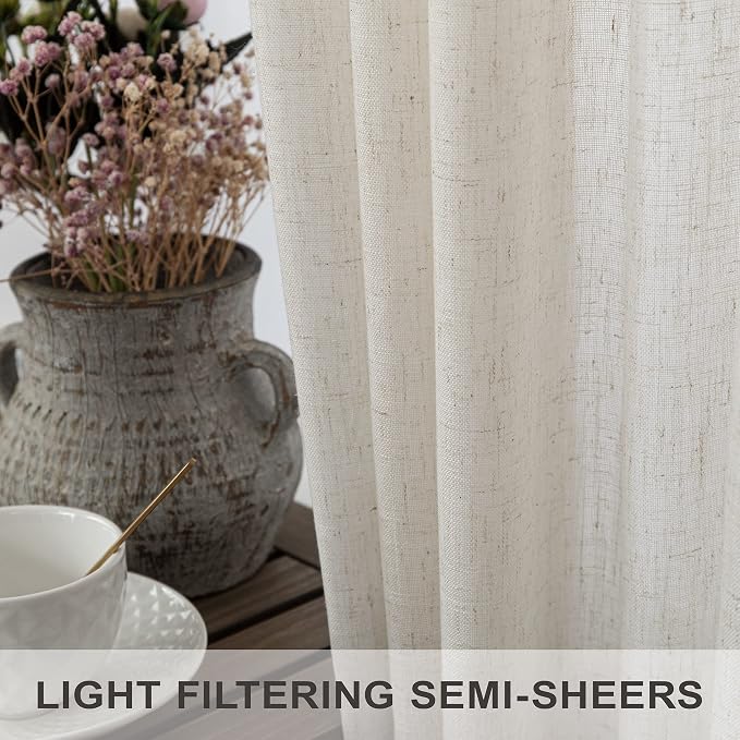 Pitalk Semi Sheer Linen Curtains 90 Inch Length 2 Panels Cream Ivory Panels - Image 4