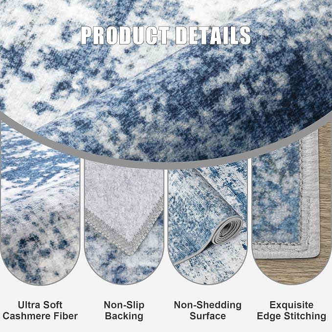 10x12 Area Rug Living Room: Modern Washable Indoor Soft Carpet Blue | - Image 6