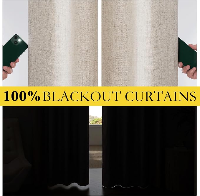 NICETOWN 100% Blackout Natural Linen Bedroom Curtains 95" Length - Image 5