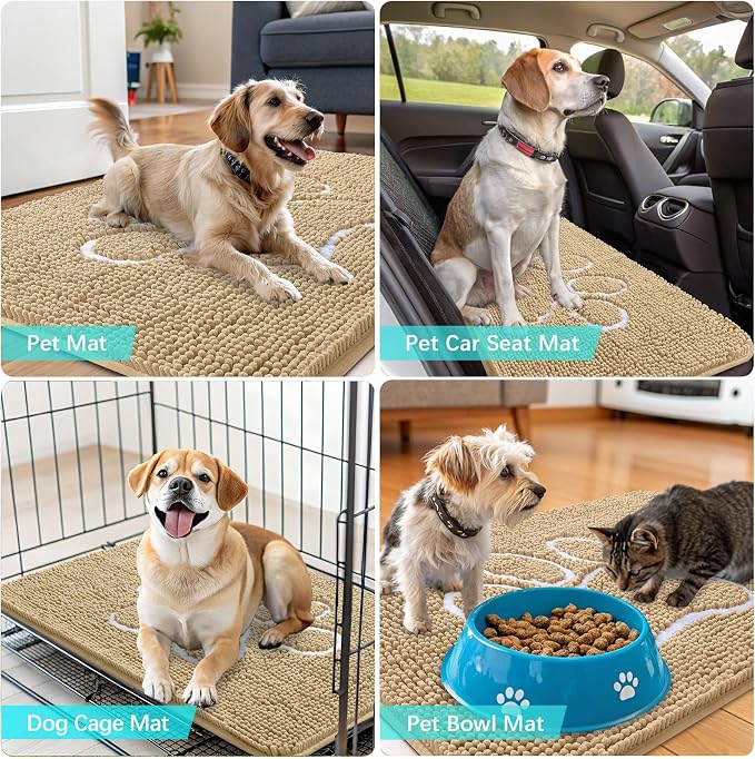 OLANLY Dog Door Mat for Muddy Paws 59x24, Paw Print Design Chenille Mud Mat | - Image 7