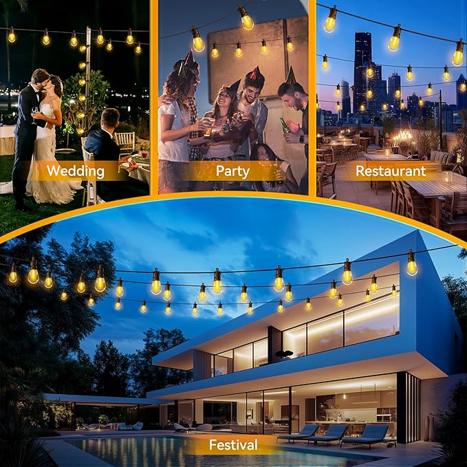 Outdoor String Lights Patio LED Light Outside - 30M 28+2 S14 LED with Remote Control 100ft Porch Lighting IP65 Waterproof