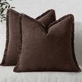 MIULEE Linen Fringe Decorative Fall Euro Pillow Covers Dark Brown 22x22 | Set by MIULEE