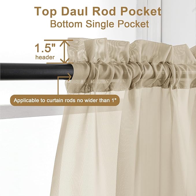 Chyhomenyc Taupe Sheer Curtains 96 inches Long 2 Panels, Light Filtering Soft - Image 2
