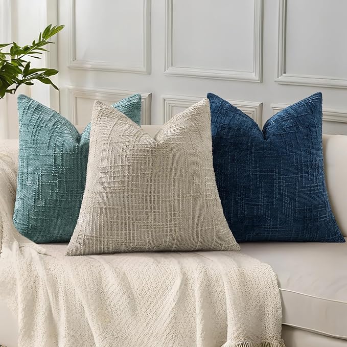 decorUhome Summer Teal Chenille Euro Sham Throw Pillow Covers 26x26 Set of 2 - Image 6