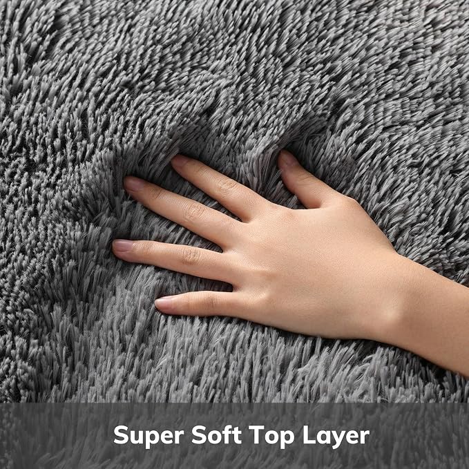 Ophanie Round Rug 4Ft Grey Circle Area Rugs, Fluffy Fuzzy Small Bedroom Carpet - Image 2