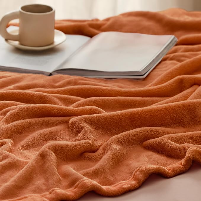 Bedsure GentleSoft Burnt Orange Fleece Throw Blanket - Image 4