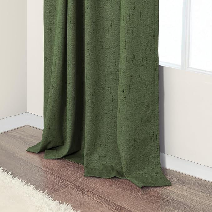 Olive Green Blackout Curtains 84 Inches Long 2 Panels Linen Boho Black Out Dark - Image 9