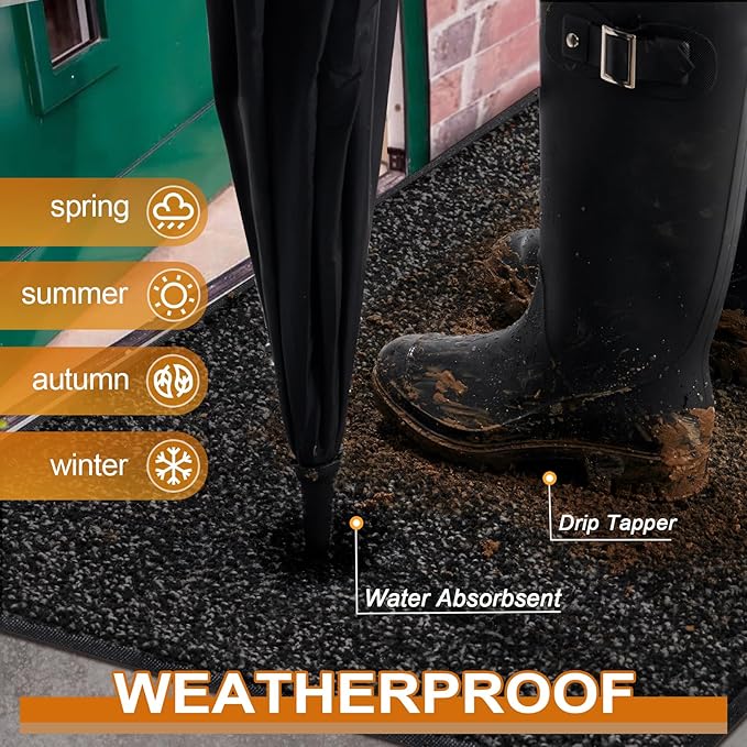 Mibao Front Door Mat, Dirt Trapper Welcome Mat for Outdoor Indoor, Non-Slip Waterproof Doormat, Durable Machine Washable Low Profile Entry Rug for Back Door Outside Patio Porch, 72" x 24", Black