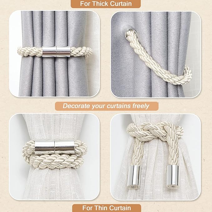 NICEEC 2 Pack Strong Magnetic Curtain Tiebacks Modern Simple Style Drape Tie - Image 6