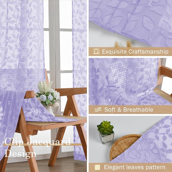 Chyhomenyc Light Purple Sheer Curtains 72 Inches Long 2 Panels Set, Light - Image 7