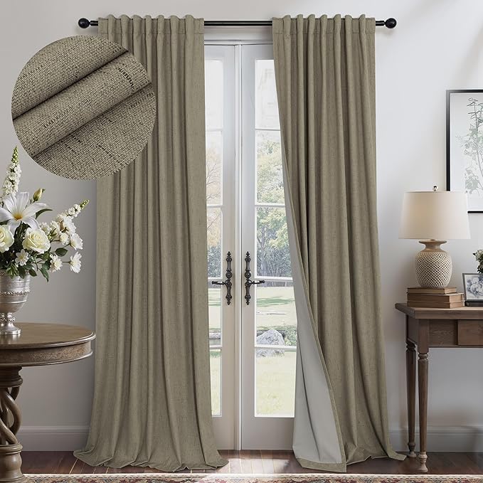 Dark Taupe Neutral Blackout Curtains 96 Inch Long 2 Panel Insulated Sliding by Pitalk