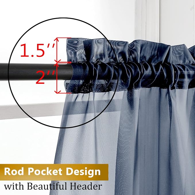 Aiyufeng 2 Panels Navy Blue Sheer Valance 14 Inches Long, Short Sheer Curtain - Image 2