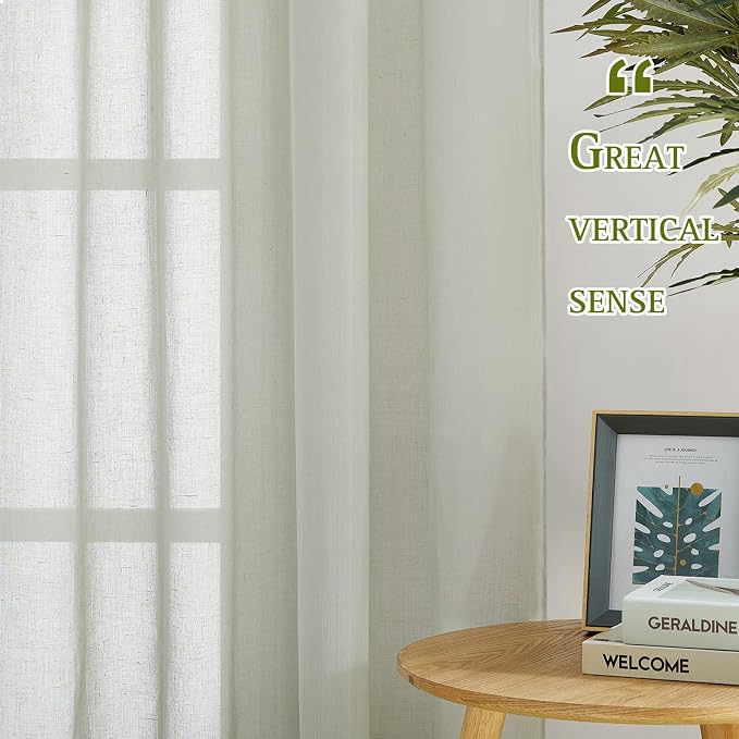 NICETOWN Semi Sheer Sage Green Linen Curtains 63 inch Length, Grommet Rustic - Image 3