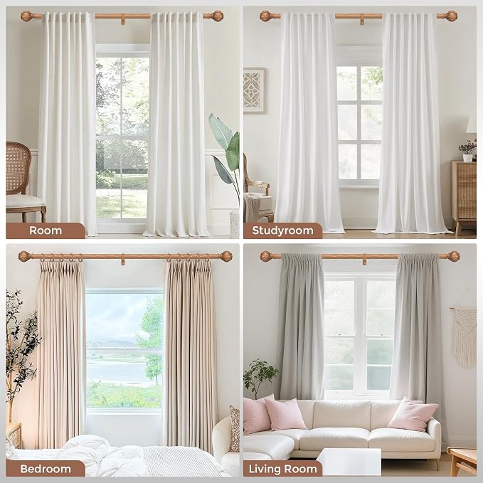 Long Wood Curtain Rods for Windows 66 to 120 Inch, Boho Vintage Decorative 1'' - Image 2