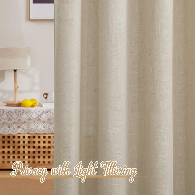 NICETOWN Living Room Curtains Linen Blend 96 inches Long, Grommet Semi Sheer - Image 2