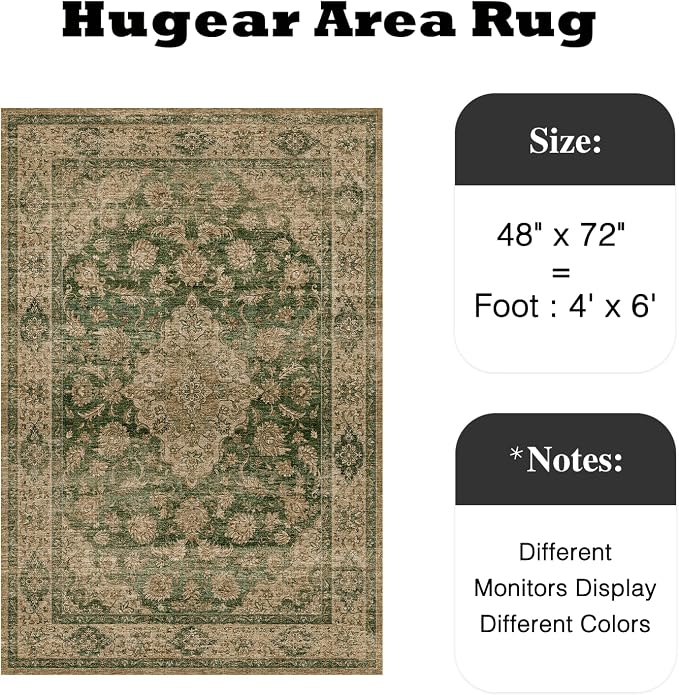 4x6 Green Retro Floral Washable Area Rug - Image 2