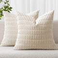 MIULEE Corduroy Decorative Throw Pillow Covers 12x12 Cream White Pack of 2 | by MIULEE