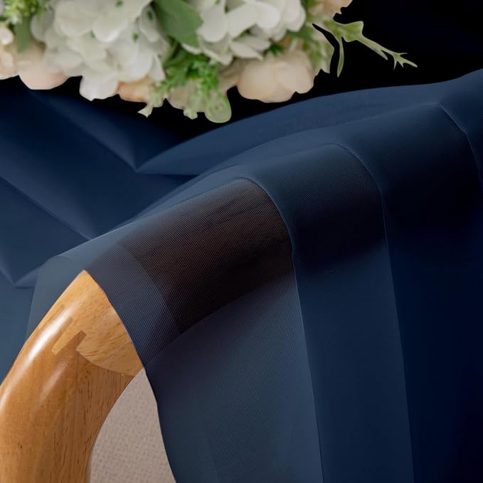 Navy Blue Window Valance 14 Inches Long 2 PCS, Solid Voile Blue Curtains Dual - Image 5
