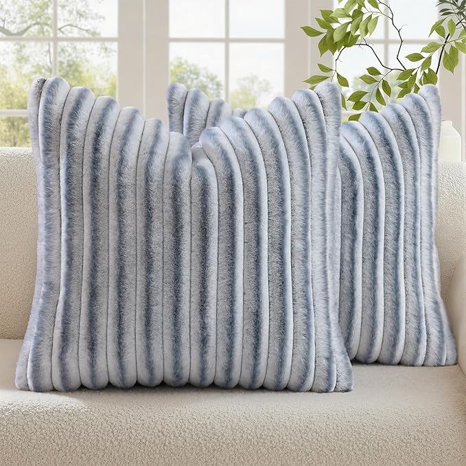 decorUhome Fall Faux Fur Throw Pillow Covers 26x26 Set of 2 Grey White | by decorUhome