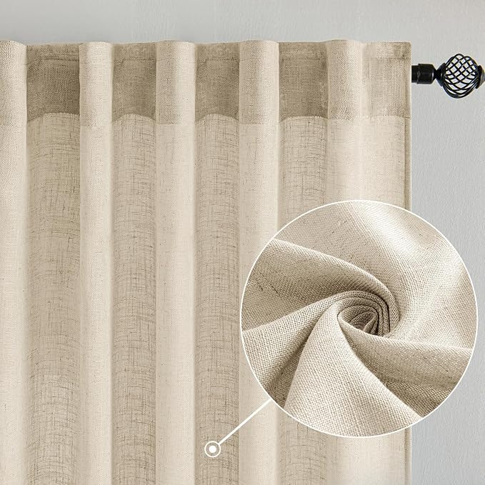 MIULEE Short Linen Curtains 45 Inch Length 2 Panels - Image 2