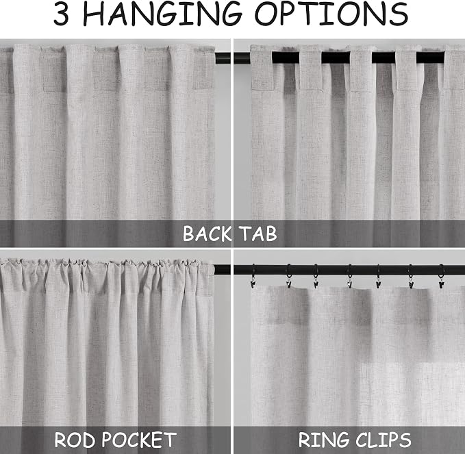 Nanspring Grey Linen Curtains 80 Inches Length - Image 3
