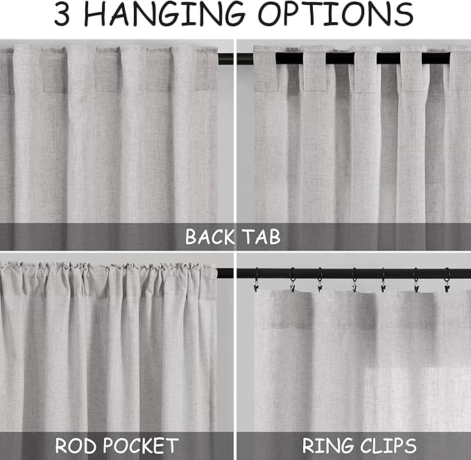 Grey Linen Curtains 90 Inch Length 2 Panels Set - Image 3
